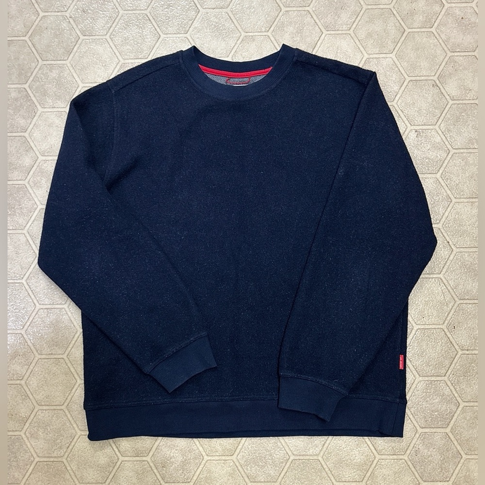 Men’s XL TOPO DESIGNS Blue Wool Blend Crew Neck Technical Hybrid Global Sweater